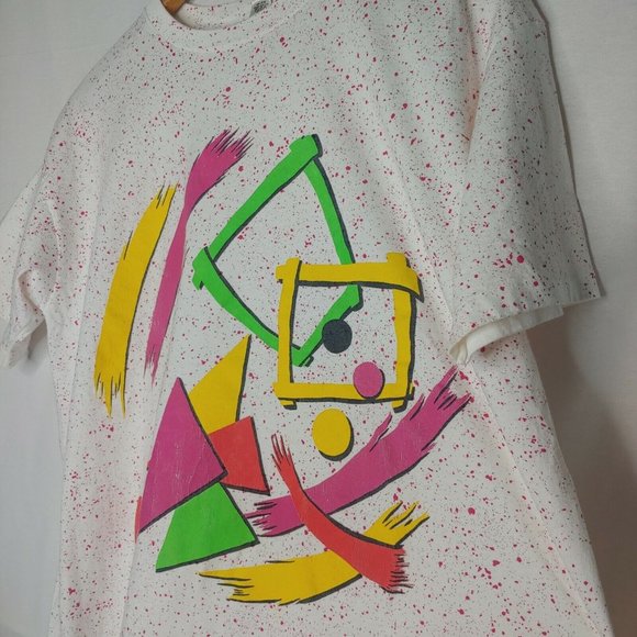 Vintage The Body Co Unisex 2XL Single Stitch T Shirt Geometric Paint Splash Pink - Picture 3 of 11